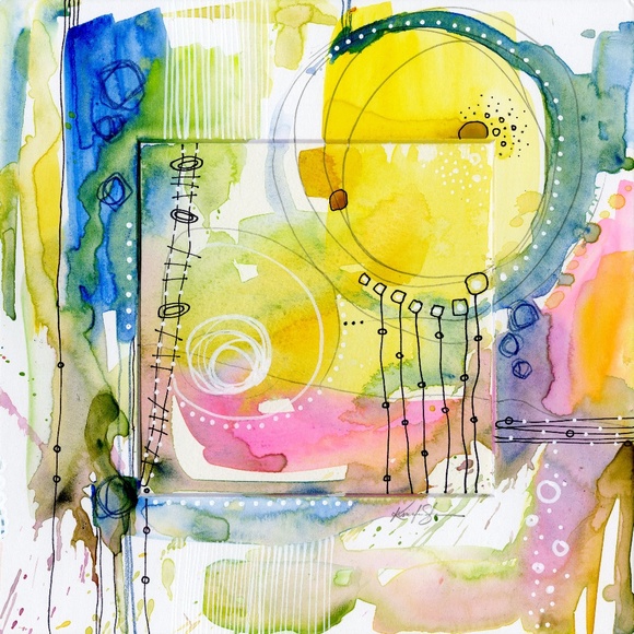 Original Abstract painting in hand painted mat - Magical Thinking 19
